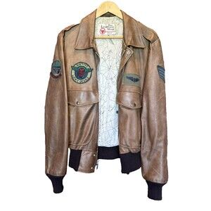 Vintage 60s 70s Leather Bomber Jacket Military Patches USAF Air Force Military